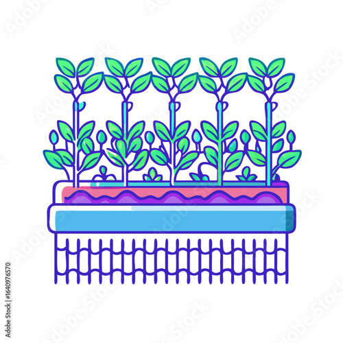 Vertical farming system with lush green plants growing in layers