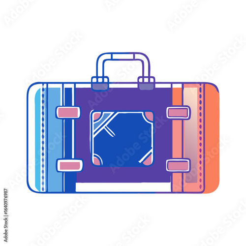 Colorful striped suitcase with handle and buckles for travel