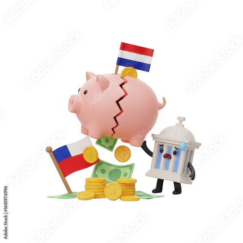 Financial Crisis Piggybank Icon With Flags Of Chile And Netherlands Illustration