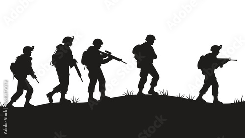 Silhoutte of seven army soldiers on border