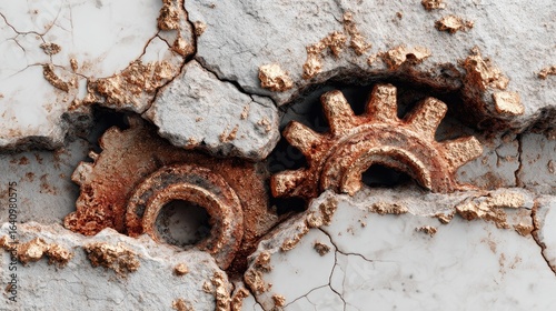 Gears Embedded in Broken Wall