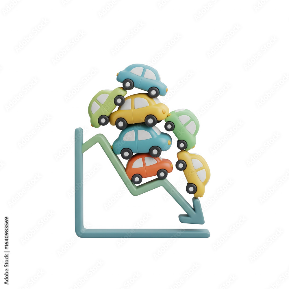 Fototapeta premium Car Industry In Crisis And Economic Recession Shows On A Transparent Background