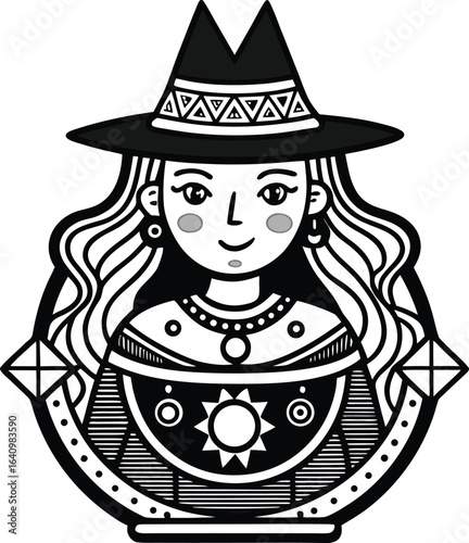 Day of the Dead Fusion Witch Woman, Sun, Hat Design
