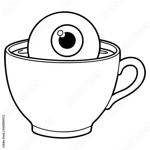 Clean outline drawing of a Eyeball in a teacup
