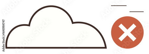 Cloud outline with orange circle and bold white cross signifying limitation or restriction in access, implying cloud service issues, data security, or blocked resources. Ideal for technology