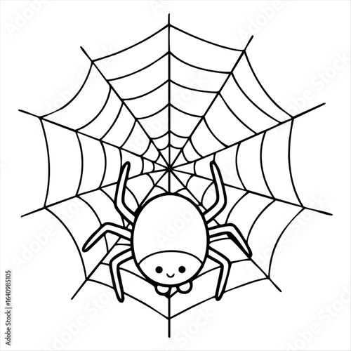 Clean outline drawing of a spider hanging from web