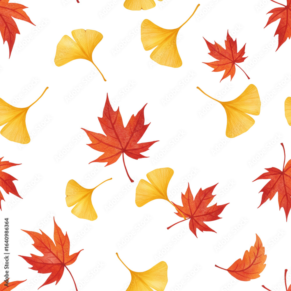 Obraz premium Seamless repeating pattern with autumn leaves for fabric, wallpaper and wrapping paper