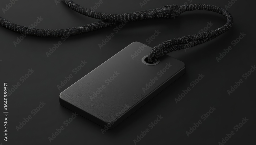 Fototapeta premium Blank black rectangular tag with cord