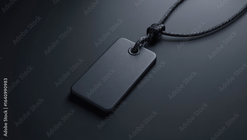 Fototapeta premium Matte black rectangular tag, rope necklace