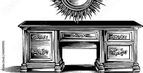 Art deco vanity engraving - elegant vintage furniture design for classic interiors