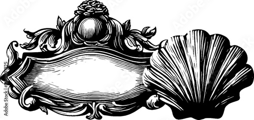 Elegant baroque brooch and crest engraving set for vintage design and decoration