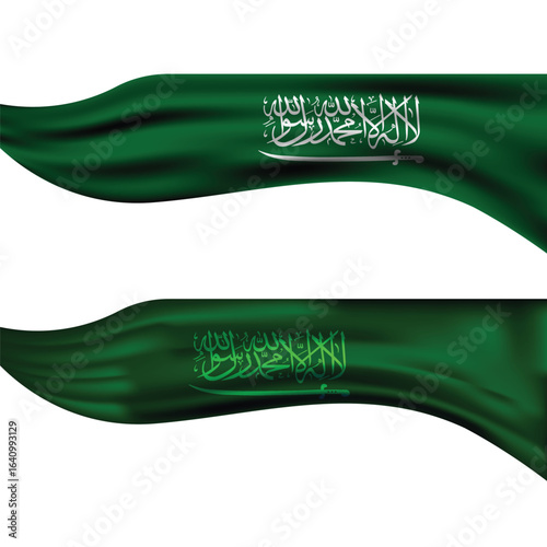 Saudi arabia national flag waving green fabric with arabic script
