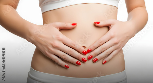 Wallpaper Mural Woman's hands gently placed on her stomach, highlighting a slender midsection. Torontodigital.ca