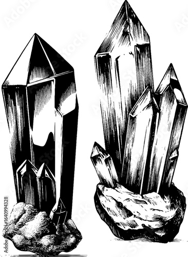 black and white crystals on rock clip art preview