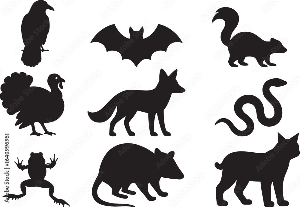 Fototapeta premium Animal Silhouette Vector Illustration Set, isolated on a White Background
