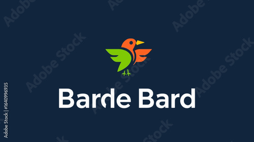 Logo featuring a stylized bird with green wings and orange body above the words "Barde Bard" on a dark blue background.