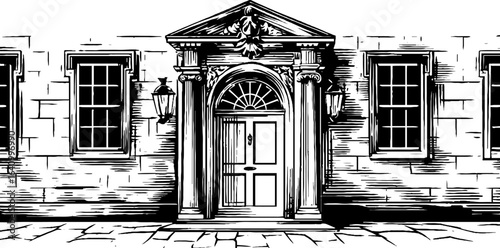 Vintage georgian doorway engraving set with classic architectural design elements for retro decor