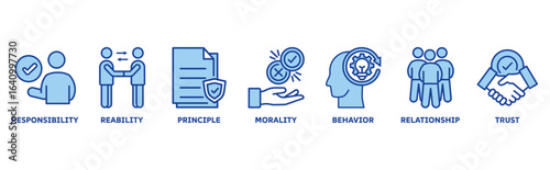 Business Ethics icon set illustration concept with icon responsibility, reliability, morality, behavior, relationship, trust
