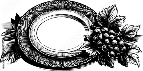 Vintage engraved illustration of imperial banquet plate with grapes design