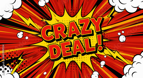 Crazy deal background with comic style elements in red and yellow  