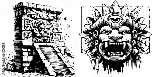Ancient maya glyph panel with intricate engraved motifs