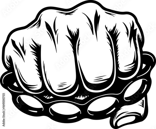 Brass Knuckles Fist Illustration – Aggressive Black and White Vector Art