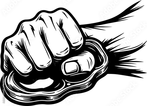 Brass Knuckles Fist Illustration – Aggressive Black and White Vector Art
