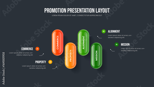 Visual Proposal 4 Step Infographic Slideshow Design. Project Overview Four Element Diagram Slide Template. Service Campaign Frame Layout Vector Illustration.