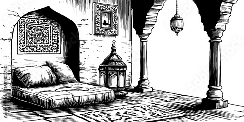 Vintage ottoman wall niche sketch: hand-drawn engraving for historical decor design