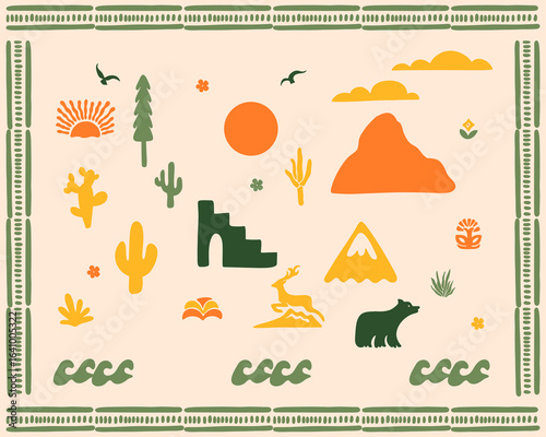 Boho scandinavian landscape element pattern background layout illustration vector print art editable