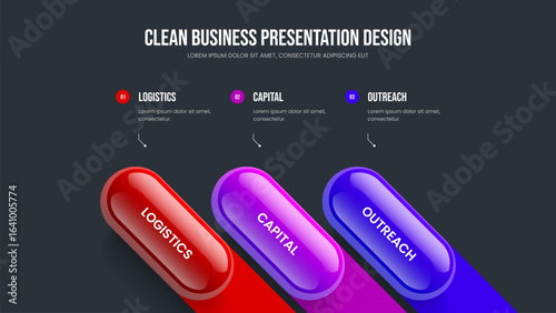 Professional Report 3 Option Infographic Slide Layout. Project Review Three Step Diagram Slideshow Design. Financial Proposal Frame Template Vector Illustration.