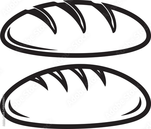 Two loaves of bread with outlined black, simple and minimalistic vector graphic