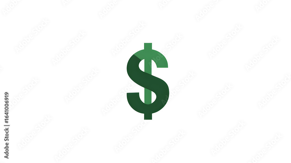 A green dollar sign with a visible shadow on a white background in a simple graphic design style A green dollar sign with a visible shadow on a white background in a simple graphic design style