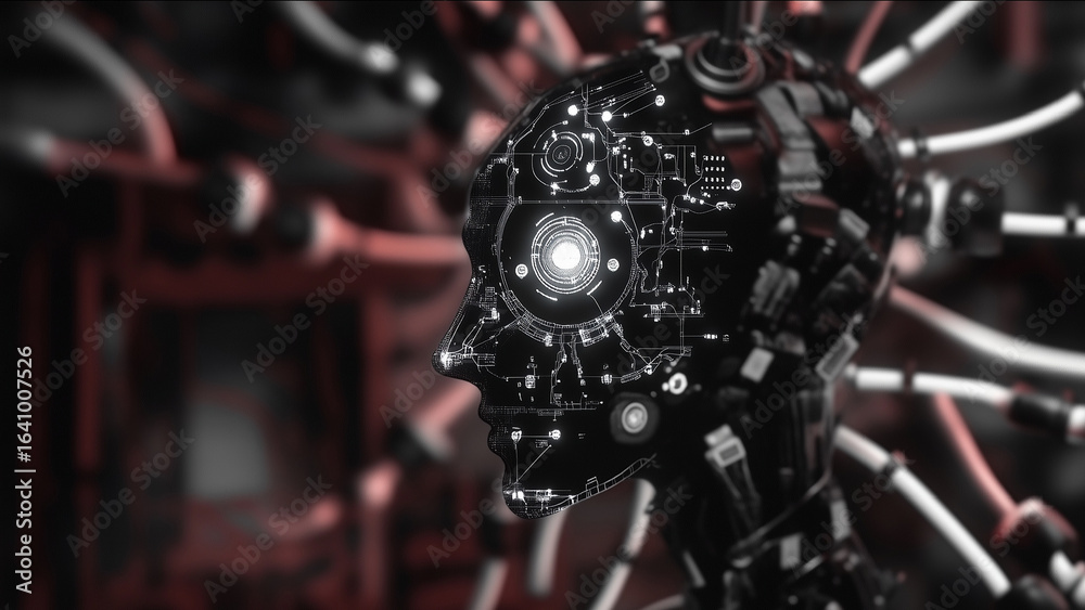 Fototapeta premium Cybernetic Mind: Advanced AI Robot with Glowing Circuits