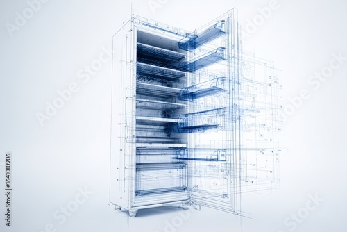Innovative fridge blueprint illustration showcases modern refrigerator design, emphasizing advanced technology, efficient storage solutions, and energy-saving features.
