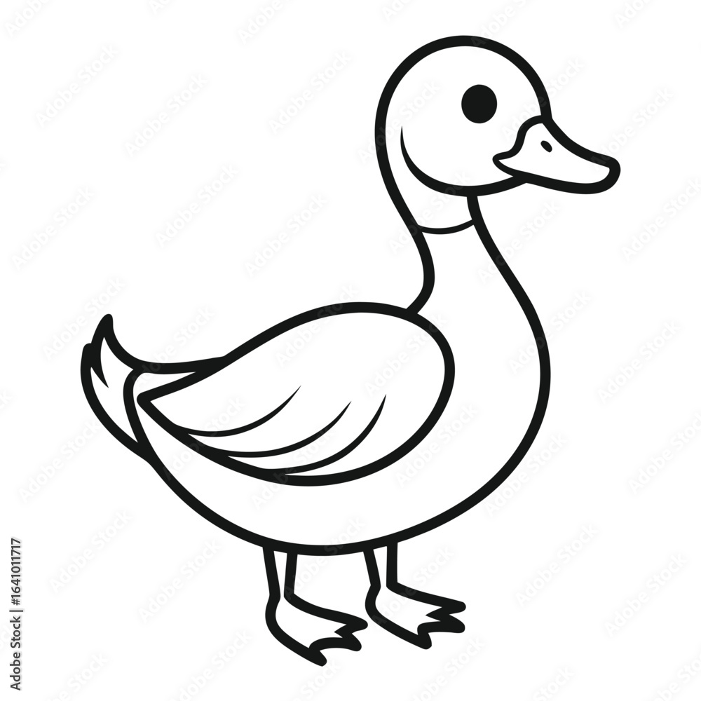 Obraz premium A simple black and white line art illustration of a duck, showcasing its elegant form and graceful posture. Perfect for adding a touch of nature to any project.