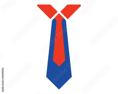 Red and blue school tie vector icon. A simple, flat graphic illustration of formal neckwear for academic or business themes, isolated on white.