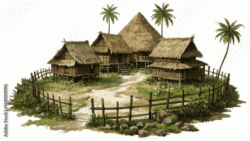 Thatch Bloom Country house isolated watercolor vector illustration svg