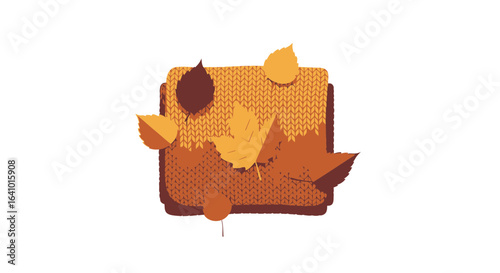 Warm autumnal composition featuring knitted fabric and fall leaf vector art