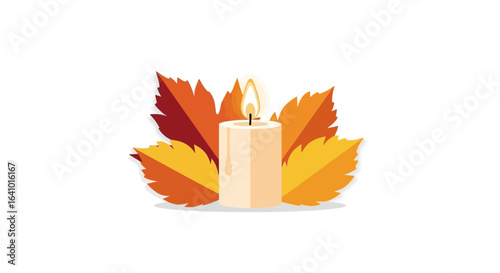Autumnal Serenity: A Warm Candlelight and Colorful Leaves Illustration