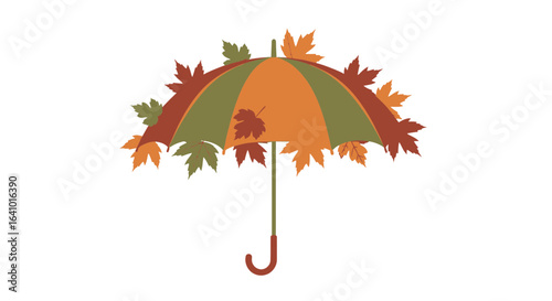 Autumnal Canopy: Stylized Umbrella Adorned with Colorful Maple Leaves