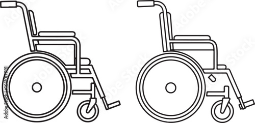Wheelchair icons illustration in black and white, mobility assistance equipment