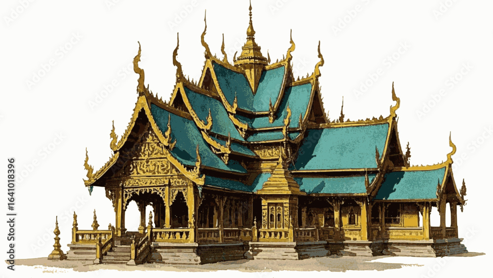 Fototapeta premium Lotus Chedi Thai temple isolated watercolor vector illustration svg