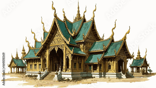 Mosaic Glaze Thai temple isolated watercolor vector illustration svg