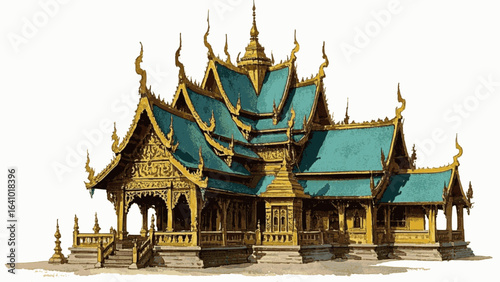 Lotus Chedi Thai temple isolated watercolor vector illustration svg