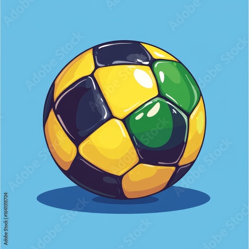 Soccer ball cartoon flat icon featuring the Brazilian flag, symbolizing sport and national pride, Generative AI