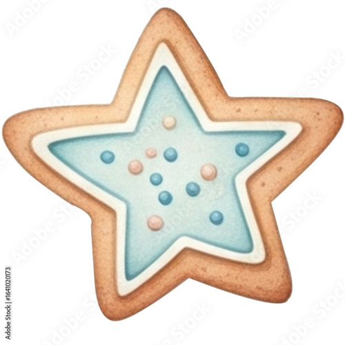 Star shaped cookie with blue icing and colorful sprinkles, perfect for festive occasions