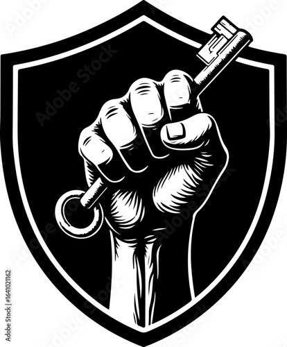 Fist Holding a Key with Shield vector