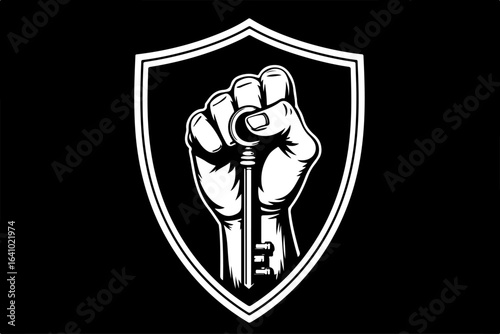 Fist Holding a Key with Shield vector