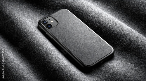 Black Phone on Textured Fabric Background